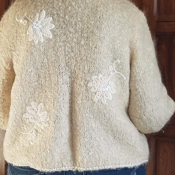 Vintage Mohair Embellished Sweater - I. Magnin - cream, size M-L - Picture 2 of 4